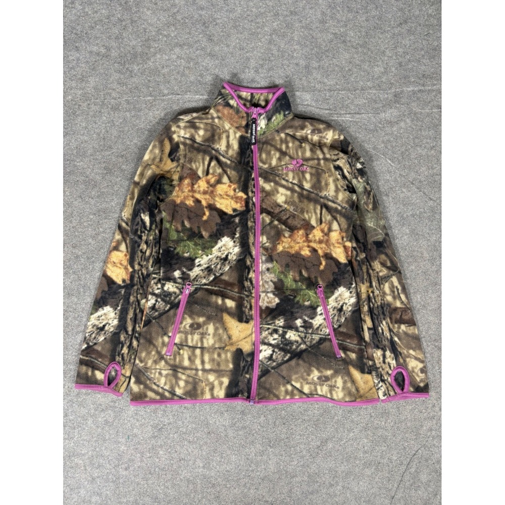 Mossy Oak Camo Fleece Jacket Womens Medium M 8-10 Purple Trim Full Zip W315395